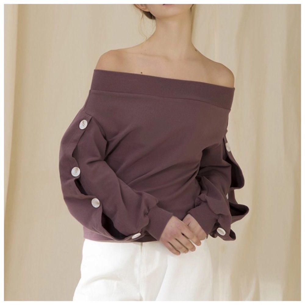 🌸 Soft Button Sleeve Off The Shoulder Top - Picture 3 of 8